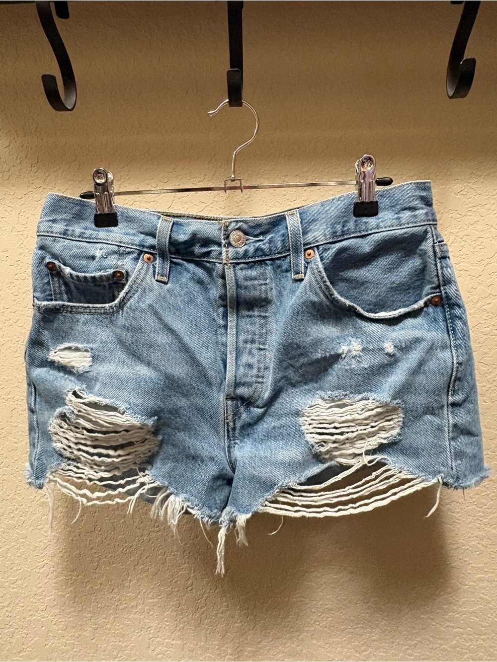 Levi's Light Blue Distressed Cutoff Denim Shorts